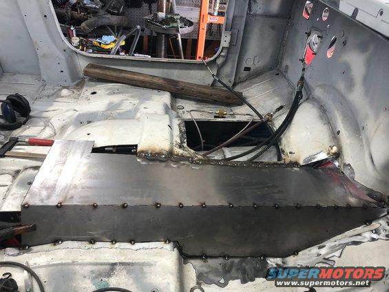 Jeep Wrangler interior floor pan with new metal patch welded in place