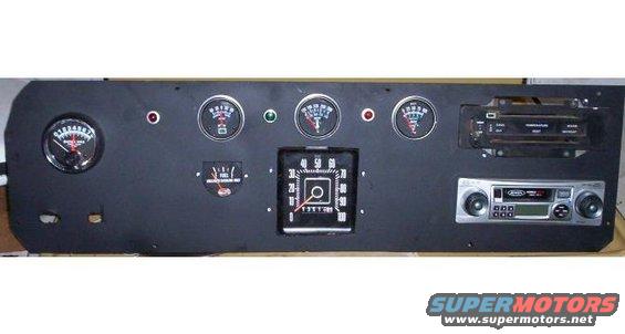 Custom dashboard panel with multiple gauges, a speedometer, and two radios