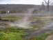1979 Ford Bronco - A natural hot spring emits steam into the cool air, surrounded by mossy ground and trees.