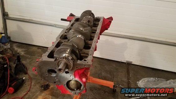 Engine block with crankshaft and gear