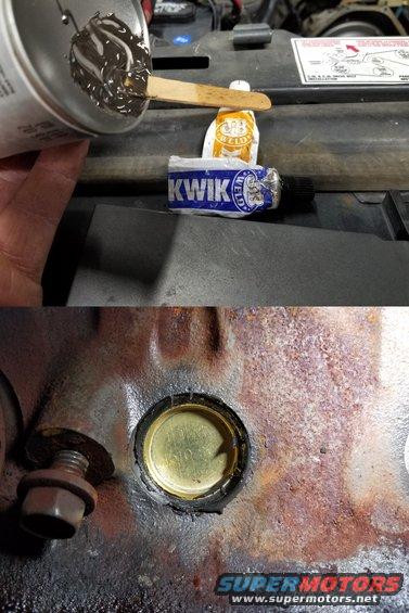 For the 2 rust-damaged bores; rather than machine them out larger, I just used JBWeld as the sealant & drove the plugs in.
