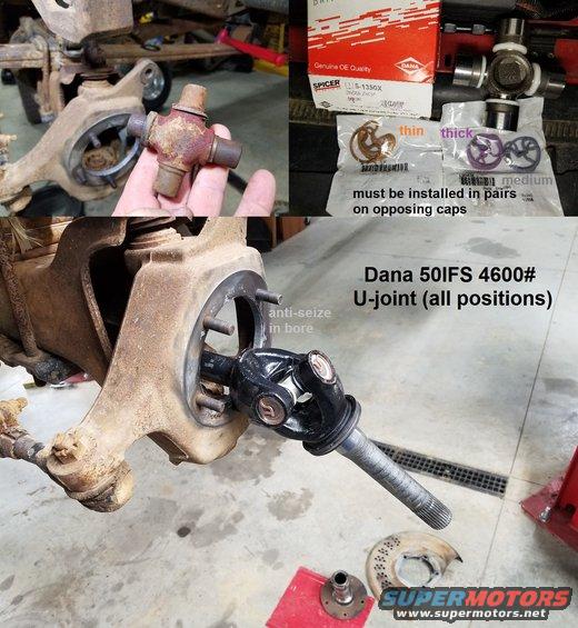 20200404_135259.jpg This destroyed U-joint wasn't causing any problems (even in 4WD), but it needed to be replaced with this [url=https://www.amazon.com/dp/B00DOIAP1O]Spicer Life 1350X[/url].
IF THE IMAGE IS TOO SMALL, click it.

[url=https://www.supermotors.net/registry/media/1158425][img]https://www.supermotors.net/getfile/1158425/thumbnail/20200331_173015.jpg[/img][/url]

Later, I tore the axle down even further to get all the other U-joints and do some other upgrades.

[url=https://www.supermotors.net/registry/28955/88874-2][img]https://www.supermotors.net/getfile/1167393/thumbnail/20210312_174711.jpg[/img][/url]