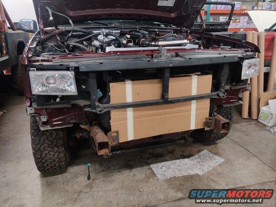 20200403 - subframe supporting the headlights and grill is on. Clears the intercooler with minimal trimming.