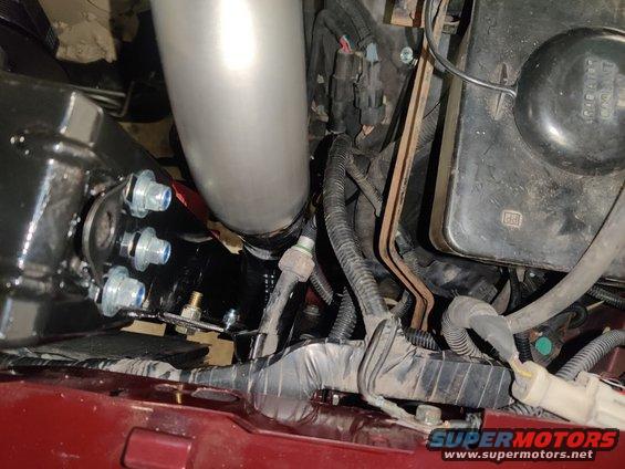 20200403 - One of two charge pipes (not including any intake piping) is finished. Rigid 90 degree hose here to mate it to the intercooler.