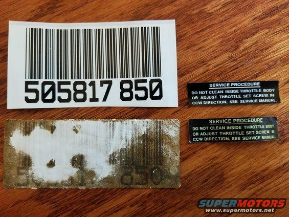 20200225_113119.jpg IDK how long they'll last since they're thermal labels, but I re-printed the plenum & throttle body stickers. I looked through about 4,000 fonts and couldn't find an exact match for the plenum text, but this is close enough.
IF THE IMAGE IS TOO SMALL, click it.