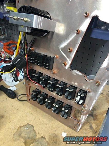 Electrical relay panel with multiple relays and wiring