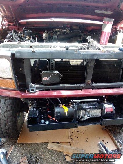 1994 Ford Bronco front view with engine exposed and winch installed