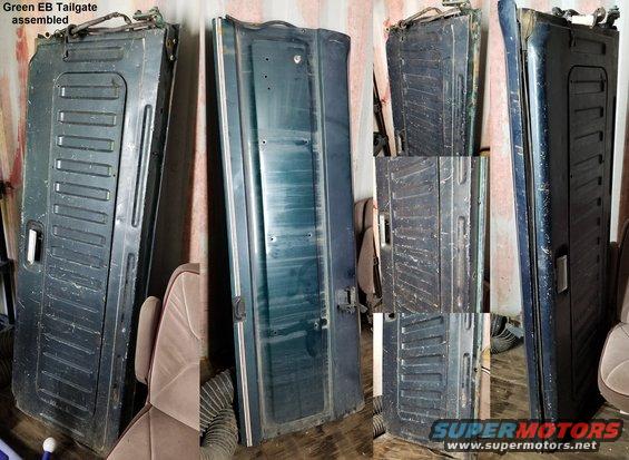 tailgategneb.jpg Junkyard green EB Bronco tailgate. (I have another that's virtually identical)
IF THE IMAGE IS TOO SMALL, click it.

This is now stripped to an empty shell.
Ships from Memphis (UPS) 38133, (FedEx) 38016, (GPX) 38131, etc.
Shipping dimensions in wood crate: 98.5 lbs 70x 27x10&quot;
Crating materials cost ~$65