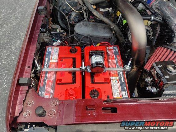20200806 - Tray and batteries installed. I had to move the engine harness to run under the tray, and it was still really tight.