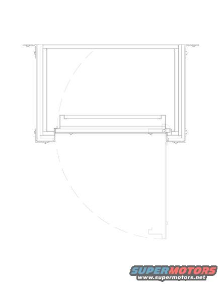 Diagram of a car door mechanism with dashed lines indicating movement