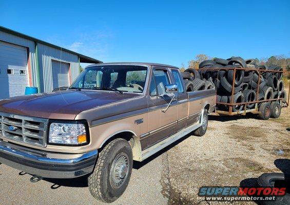 20201202_112048.jpg The first pull was pretty light; only about 1700# trailer with about 2200# of scrap tires for a GCW of about 11Kip, which is what the owner guide says is the max GCWR for this truck.