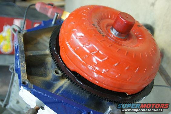 Hughes recommended 10.5" 2000 stall for our application. Mocking up assembly with new tci  164 tooth flex plate to check clearances.