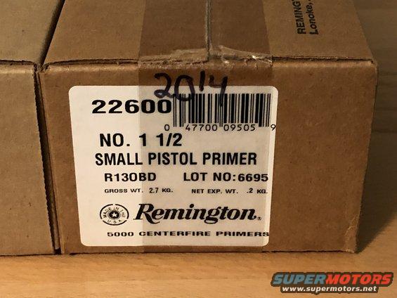 Box of Remington No. 1 1/2 Small Pistol Primers, labeled 2014