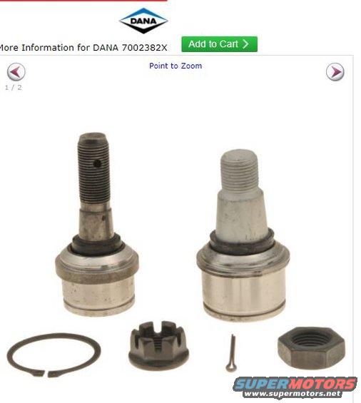 Ball joint kit with two ball joints, a castle nut, a cotter pin, a regular nut, and a snap ring