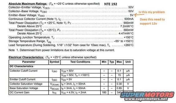 Datasheet for NTE 192, showing absolute maximum ratings and electrical characteristics