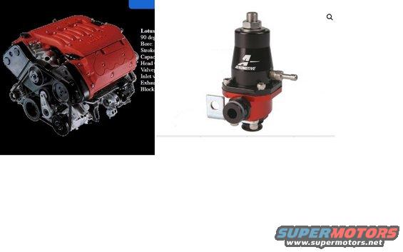 Lotus V8 engine and red fuel pressure regulator