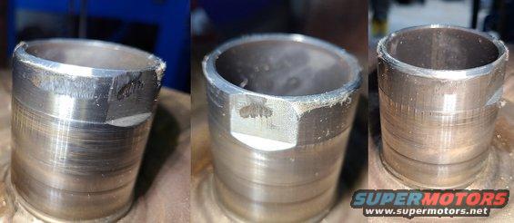 After looking closely at the burrs on the torque converter snout, I decided that the leak was overdue. I polished the snout smooth with a [url=https://www.amazon.com/dp/B07CVN8HV5]WorkSharp belt sander[/url].
IF THE IMAGE IS TOO SMALL, click it.