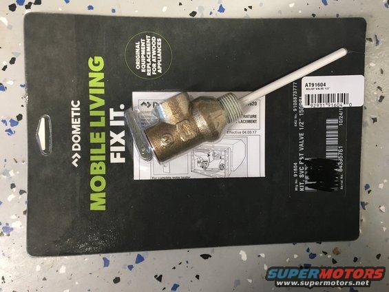 Dometic water heater relief valve kit with brass valve and white plastic stem