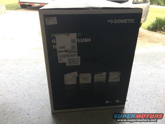 Box for Dometic Model 300 toilet, with shipping labels and product images