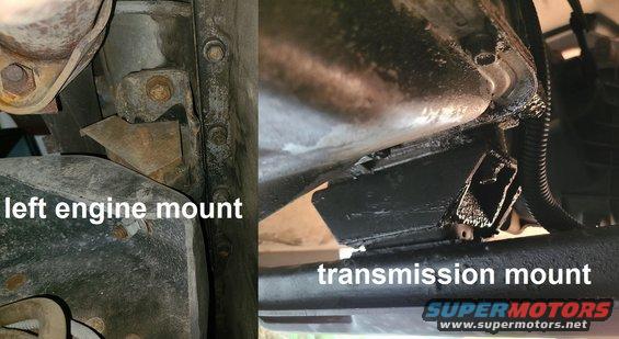3engmts.jpg The engine mounts are broken, which is putting extra stress on the oil-soaked transmission mount.
IF THE IMAGE IS TOO SMALL, click it.

[url=https://www.supermotors.net/registry/media/1157412][img]https://www.supermotors.net/getfile/1157412/thumbnail/polymounts.jpg[/img][/url] . [url=https://www.supermotors.net/registry/media/1157457][img]https://www.supermotors.net/getfile/1157457/thumbnail/reason.jpg[/img][/url]

Supply & install custom poly engine & transmission mounts ($65ea x3, $120 labor) $315 ***********
