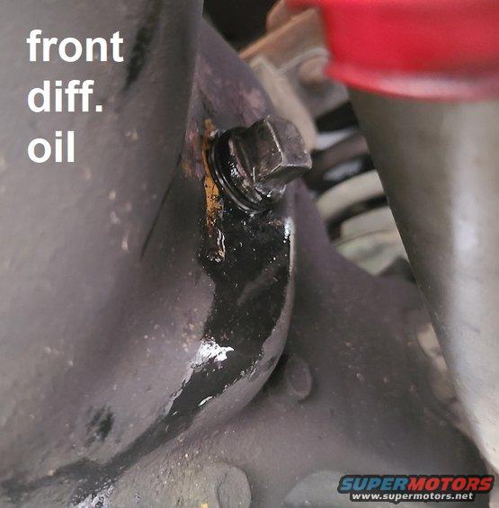 3fluidsaxlefr.jpg The front diff oil looks OK, and is very slightly over full. There is no indication it has ever been changed, and it doesn't need to be.