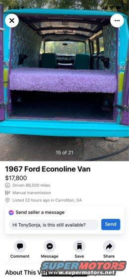1967 Ford Econoline Van interior with purple bed and blue seats