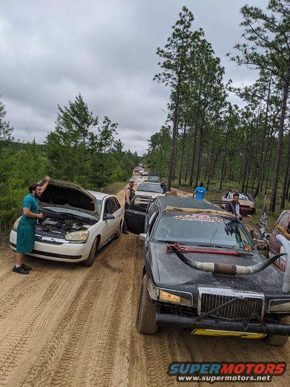 traffic jam because a 2wd Jeep got stuck