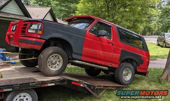 Got the new toy/project! 
Was previous owner's daily driver until he pulled the engine to fix a water pump leak. He ended up deciding to use the engine for something else and sell the truck as he didn't have room for 2 projects in his garage.