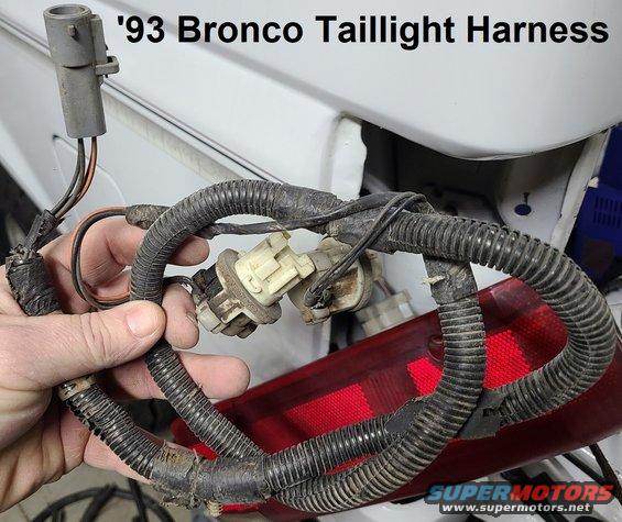 taillightharness93b.jpg Taillight Harness from '93 Bronco
IF THE IMAGE IS TOO SMALL, click it.

Same for L&R; probably fits '87-96 Broncos. I have 5 spares in '22.