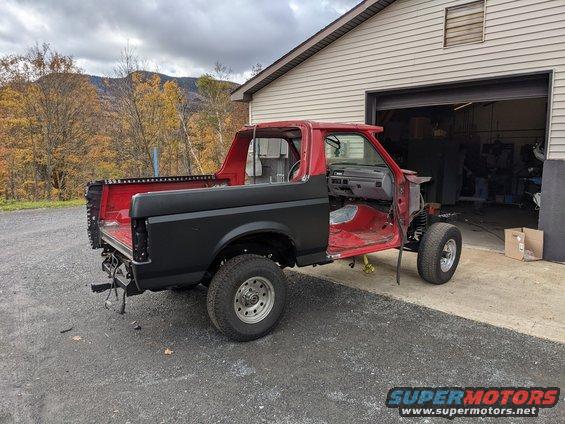 Body back on. Starting on the body work. New rear quarter panels to replace the patched ones.