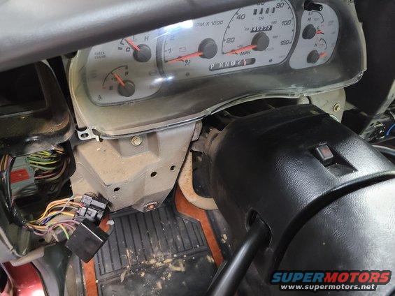 Pulling the RV mirror wiring required removing the cluster bezel & knee bolster. The quantity of dust was amazing.