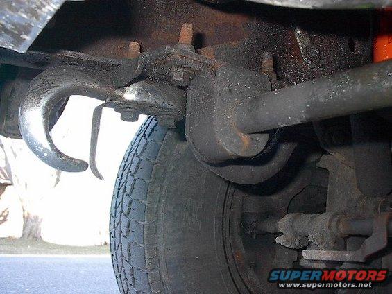 picture-025.jpg Obviously, for the hooks, you'll need longer bolts than the closer(in photo) stock one holding in those new urethane sway bar bushings.