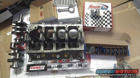 kimg0039.jpg 347 stroker kit with a fresh machined 302 block. Uses .040 over pistons technically making it a 349ci

3.400" stroke cast crankshaft
5.400" I beam rods
Racetech 4.040" Pistons (1.090 height, -16.5cc)
rotating assembly balanced for 28oz

Custom grind camshaft from FlowTechInduction

1.6 roller rockers 7/16 stud 


