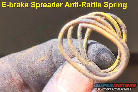 brakespringtwist.jpg The anti-rattle spring for the e-brake spreader bar naturally twists over time, causing it to bind & wear against the bar. Manually twist it back into shape during each service.
IF THE IMAGE IS TOO SMALL, click it.