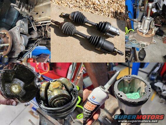 After a few successful test-drives, I decided to replace the leaking CV shaft that had slung progressively more grease in the RHF wheelwell, and ordered a reman. But they sent the wrong one, and I didn't feel like continuing to wait. After pulling & cleaning the leaky shaft, I couldn't find any hole or tear in the boot, so I took it apart & looked closer. Apparently, the plastic spacer just got old & either shrunk or changed shape from the heat cycles. Whatever it was, all it needed was fresh grease, and a little RightStuff sealant between the spacer, the CV cup, and the boot. 