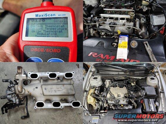 tstat.jpg Back on the road, the CEL kept coming on with a thermostat code, indicating that it was stuck open. So I pulled the intake for a 4th time, and changed it. The code has not returned.