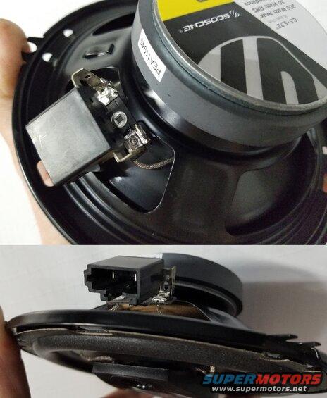 speakerterminals.jpg Speaker Terminals
IF THE IMAGE IS TOO SMALL, click it.

Instead of splicing aftermarket wires or terminals onto the truck harness, soldering the old original speakers connectors onto the new replacement speakers makes more sense.