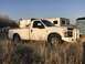 2008 Ford F-250 - A white pickup truck with a camper shell is parked in a dry, grassy area under a clear sky.