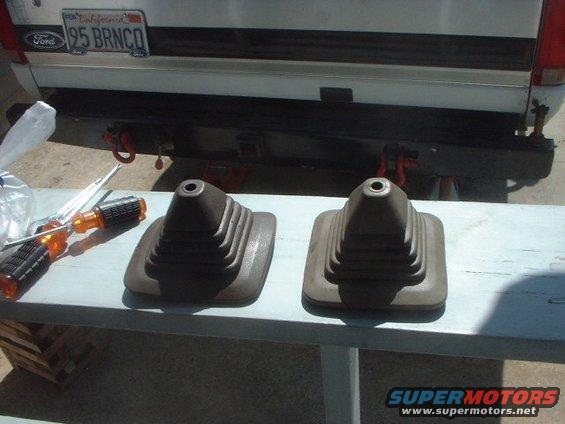 shock5.jpg To keep water from splashing into the bed i went to the junkyard and got some shifter boots from an old little truck. I think it was a Datsun or Nissan or something like that.