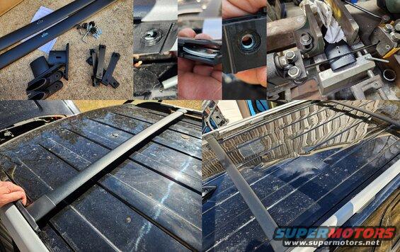 xbars.jpg This cheap copy set of crossbars is for '11-15 Explorer roof racks. The poor instructions show the steel nuts inserted wrong, so I had to flip them. And the rear bar was too long, so I had to bandsaw it & re-drill a screw hole. But they look OK.