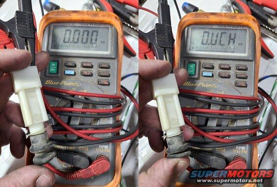 latchswcont.jpg Interrupt Switch Testing
IF THE IMAGE IS TOO SMALL, click it.

When the plunger is released (latch closed), the circuit should be closed (0 resistance). When depressed, the circuit is open (infinite resistance, out-of-range, OUCH).