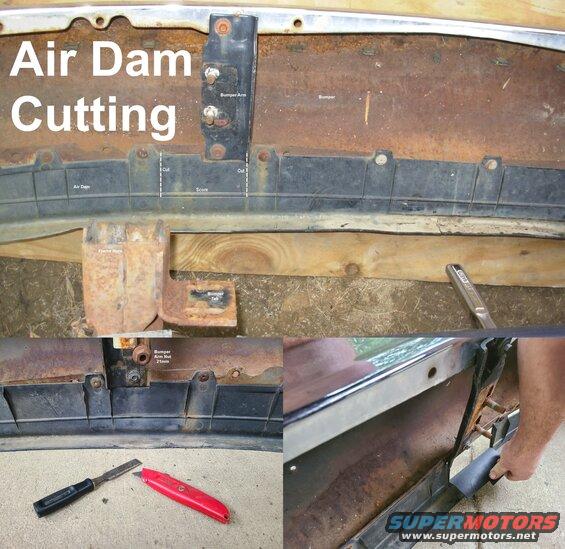 airdamcut.jpg The white lines & text mark the perfect spot for a hole in the [url=https://www.amazon.com/dp/B009DJYMU8]air dam[/url] for towing eyes or lights below the bumper.
IF THE IMAGE IS TOO SMALL, click it.

With a straight cut along each vertical dotted line & a light score along the horizontal line, a tab can be folded back, allowing the towing eye to protrude through. It can be folded back up if the eyes are ever removed. This is the only modification required to the truck.

[url=http://www.supermotors.net/registry/media/768017][img]http://www.supermotors.net/getfile/768017/thumbnail/9finished.jpg[/img][/url] . [url=https://www.supermotors.net/registry/media/859670][img]https://www.supermotors.net/getfile/859670/thumbnail/4valanceslots.jpg[/img][/url]