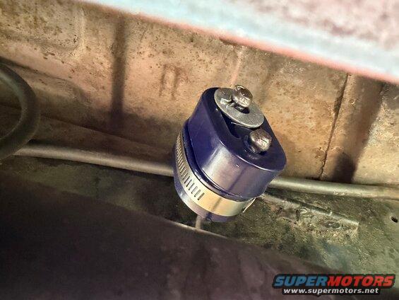Blue fuel filter clamp with hose clamp and bolts