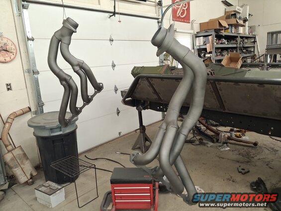 Exhaust headers hanging in garage