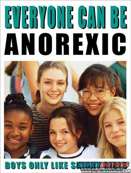 Group of young girls with text about anorexia and body image.