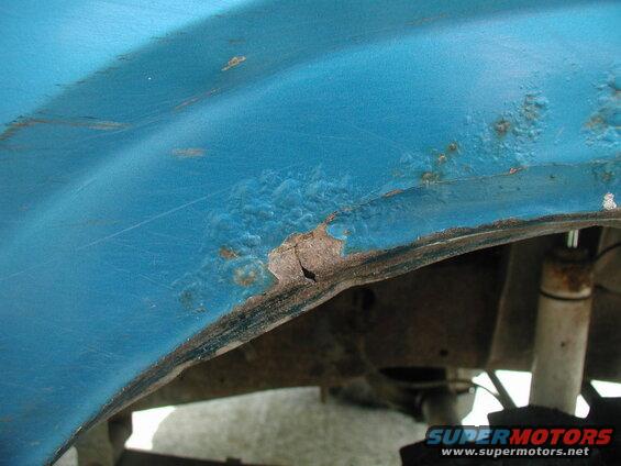Passenger side, front fender.