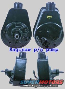 Black Saginaw power steering pump shown from multiple angles.
