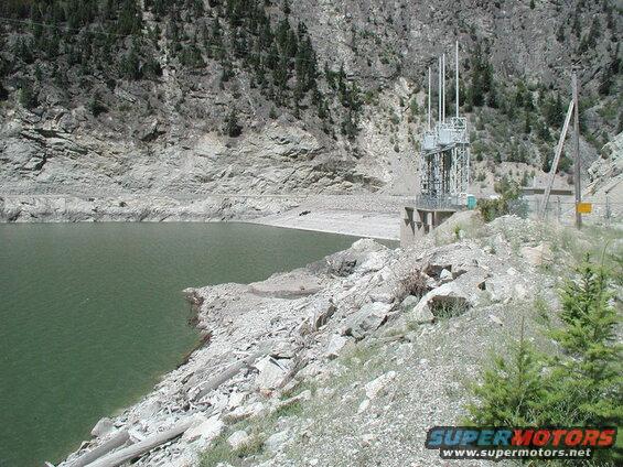 Reservoir and hydroelectric power station in a mountainous area.
