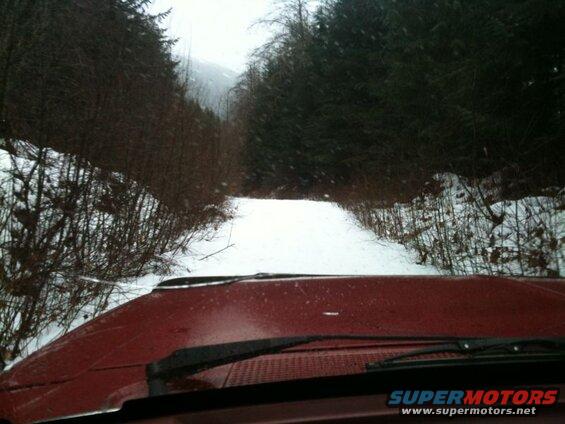 After lunch I lead the way up the Mamquam FSR. The snow was wet, and Clifford's skinny E rated tires sucked. If I stayed in 4-lo and crawled, I was fine.