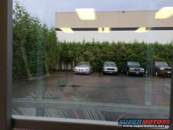Silver sedan parked in front of trees and a building.